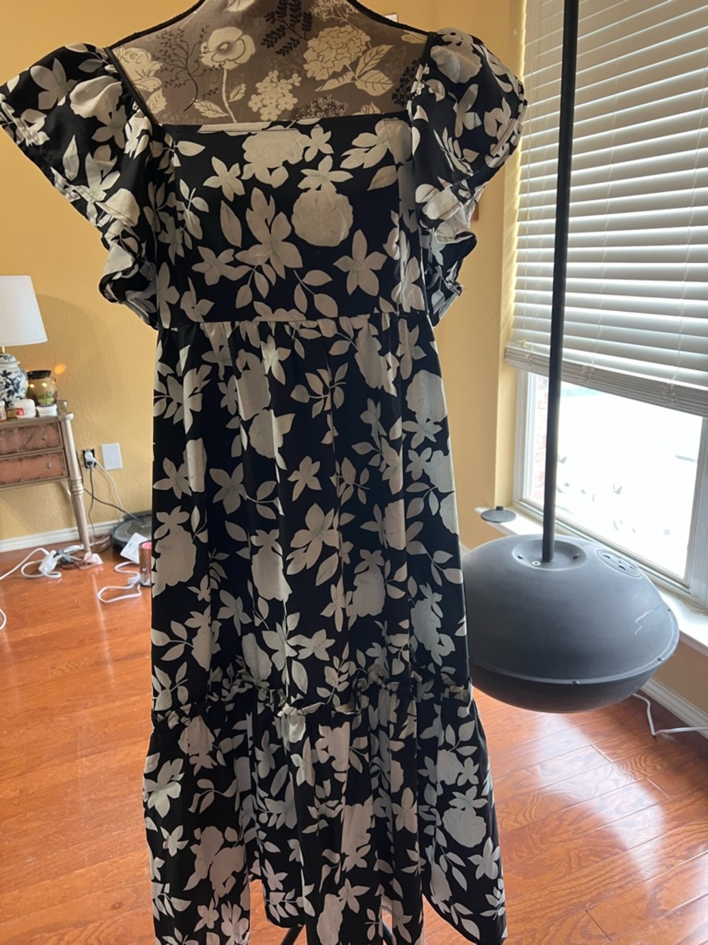 Sunday Black and White Floral Midi Dress